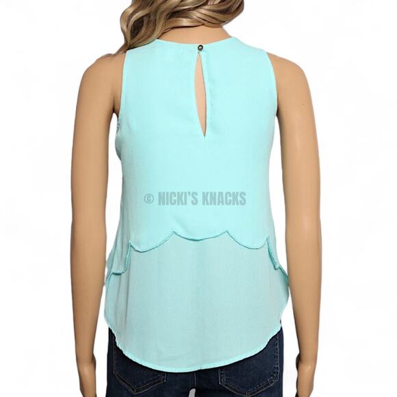 Gianni Bini Aqua Embroidered Eyelet Tank Top XS Turquoise Scallop Hem Blouse - Picture 6 of 12